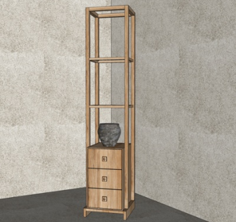 现代实木装饰架su模型