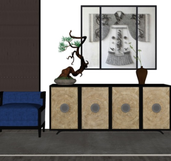 中式实木边柜su模型