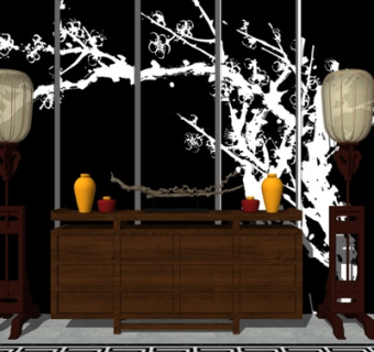 中式实木端景台su模型