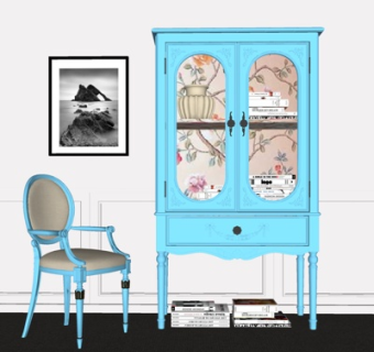 美式实木衣柜单椅组合su模型