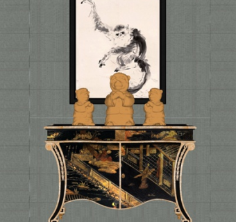 新中式实木端景台su模型