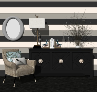 现代实木边柜su模型