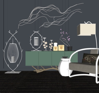 北欧实木边柜su模型