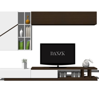现代实木电视柜su模型