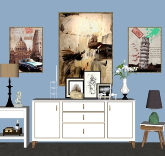 现代实木边柜su模型