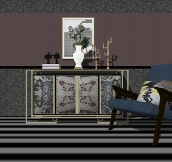 新中式轻奢端景柜su模型