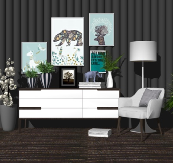 现代实木边柜su模型