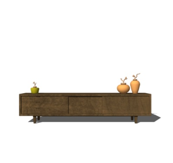 现代实木电视柜su模型