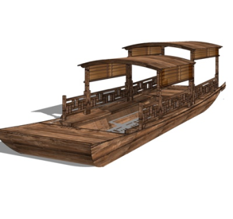 中式木制观光船su模型