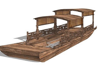 中式木制观光船su模型