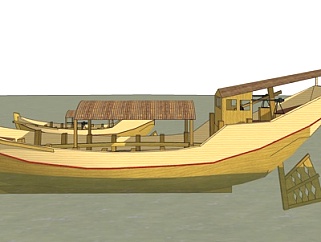 中式木制观光船su模型