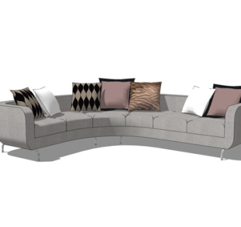 现代布艺弧形多人沙发su模型