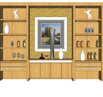 中式电视背景墙su模型