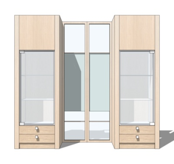 北欧原木玻璃衣柜su模型