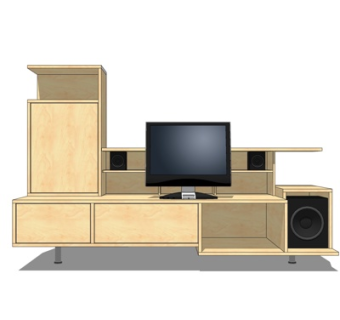 现代实木电视柜su模型