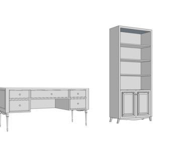 欧式实木边柜书柜su模型