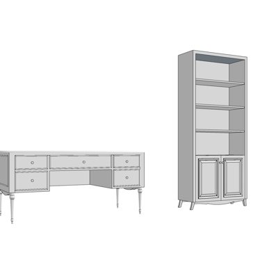 欧式实木边柜书柜su模型