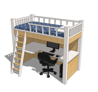 现代儿童床su模型