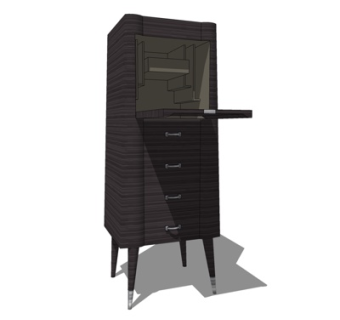 现代实木边柜斗柜su模型