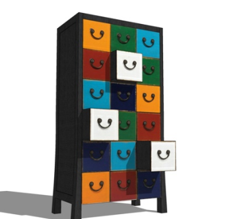 工业风实木边柜斗柜su模型