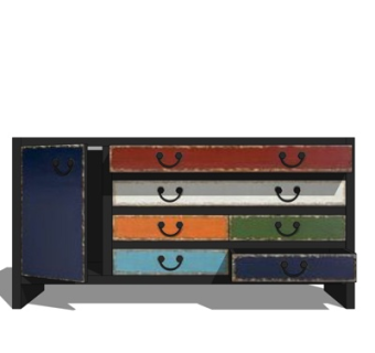 工业风实木边柜su模型