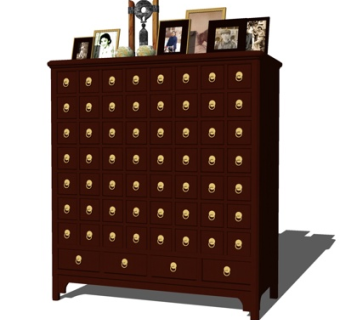 美式实木边柜su模型