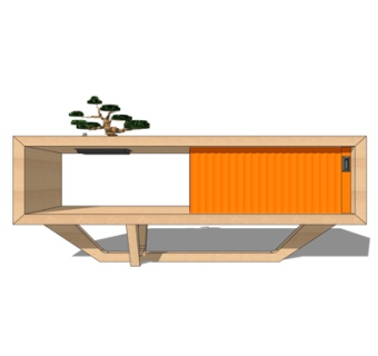 新中式实木电视柜su模型
