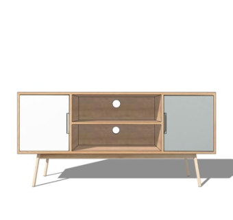 北欧原木电视柜su模型