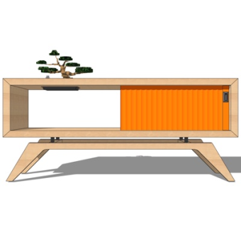 新中式实木电视柜su模型