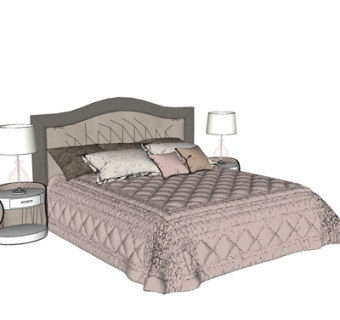 欧式布艺双人床su模型