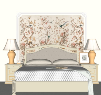 欧式布艺双人床su模型