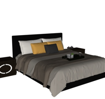 现代布艺双人床su模型