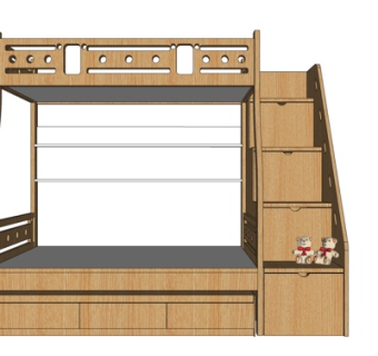 新中式实木上下床su模型