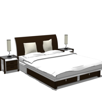 新中式布艺双人床su模型