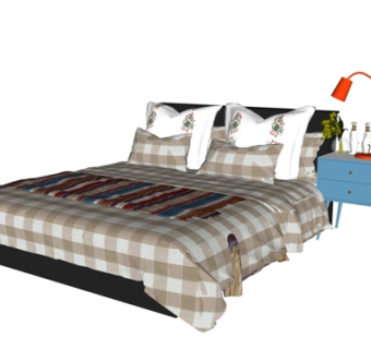 现代布艺双人床su模型