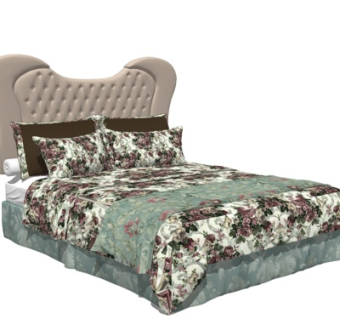 欧式布艺双人床su模型