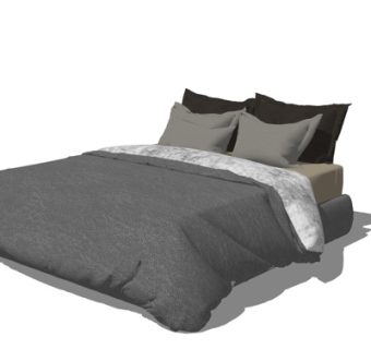 现代布艺双人床su模型