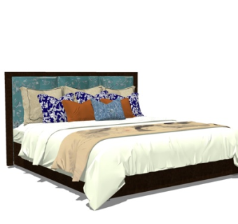 现代布艺双人床su模型