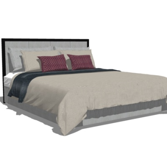 现代布艺双人床su模型