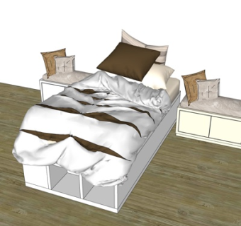 现代布艺双人床su模型