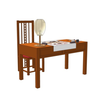 中式书桌su模型