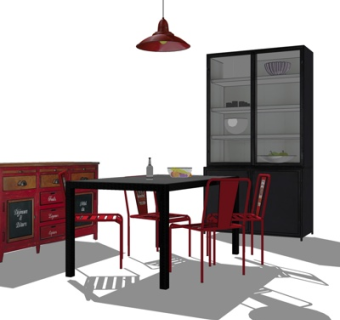 工业风餐桌su模型