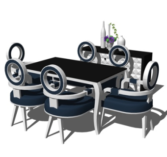 简欧餐桌su模型