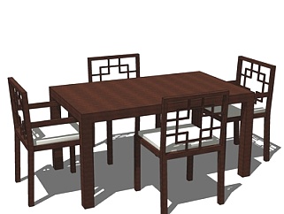 新中式餐桌su模型