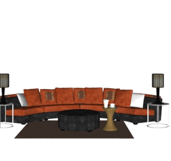 现代弧形多人沙发su模型