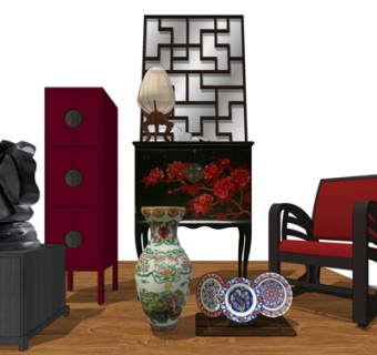 新中式装饰品su模型