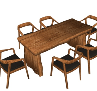 新中式餐桌椅su模型