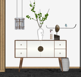 新中式边柜su模型