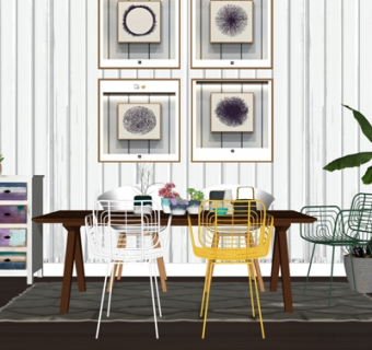 北欧餐桌椅su模型