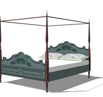 简欧双人床su模型